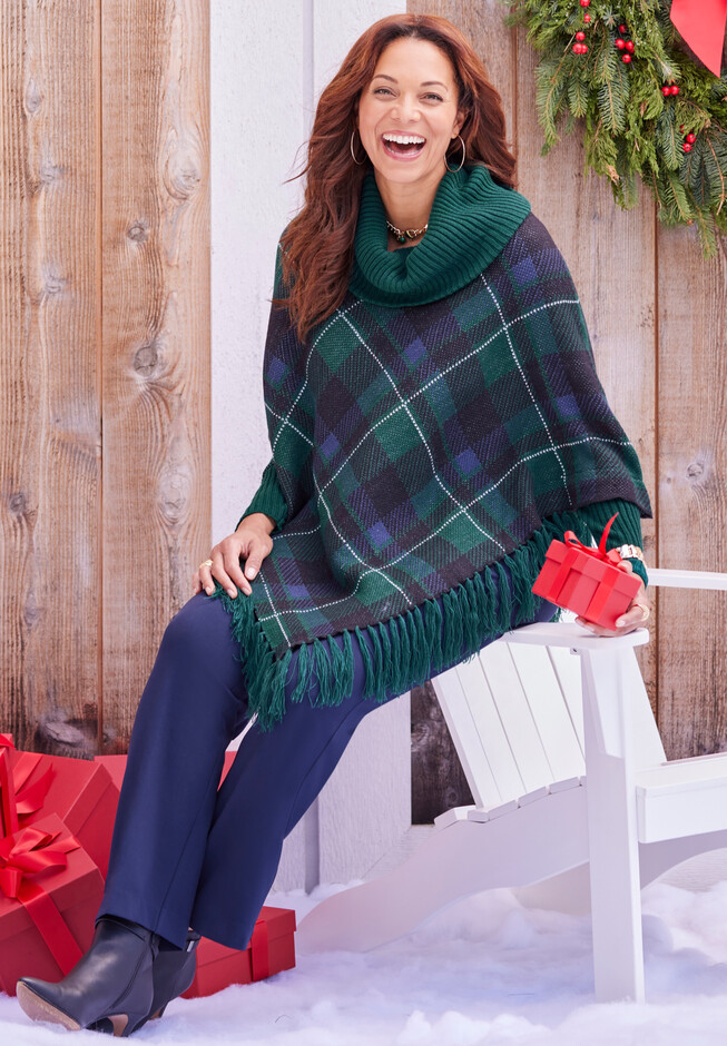 Catherines Womens Poncho Sweater One Size Paisley Boho Fringe