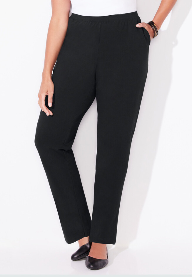 Roaman's Women's Plus Size Classic Bend Over® Pant, 14 W - Black
