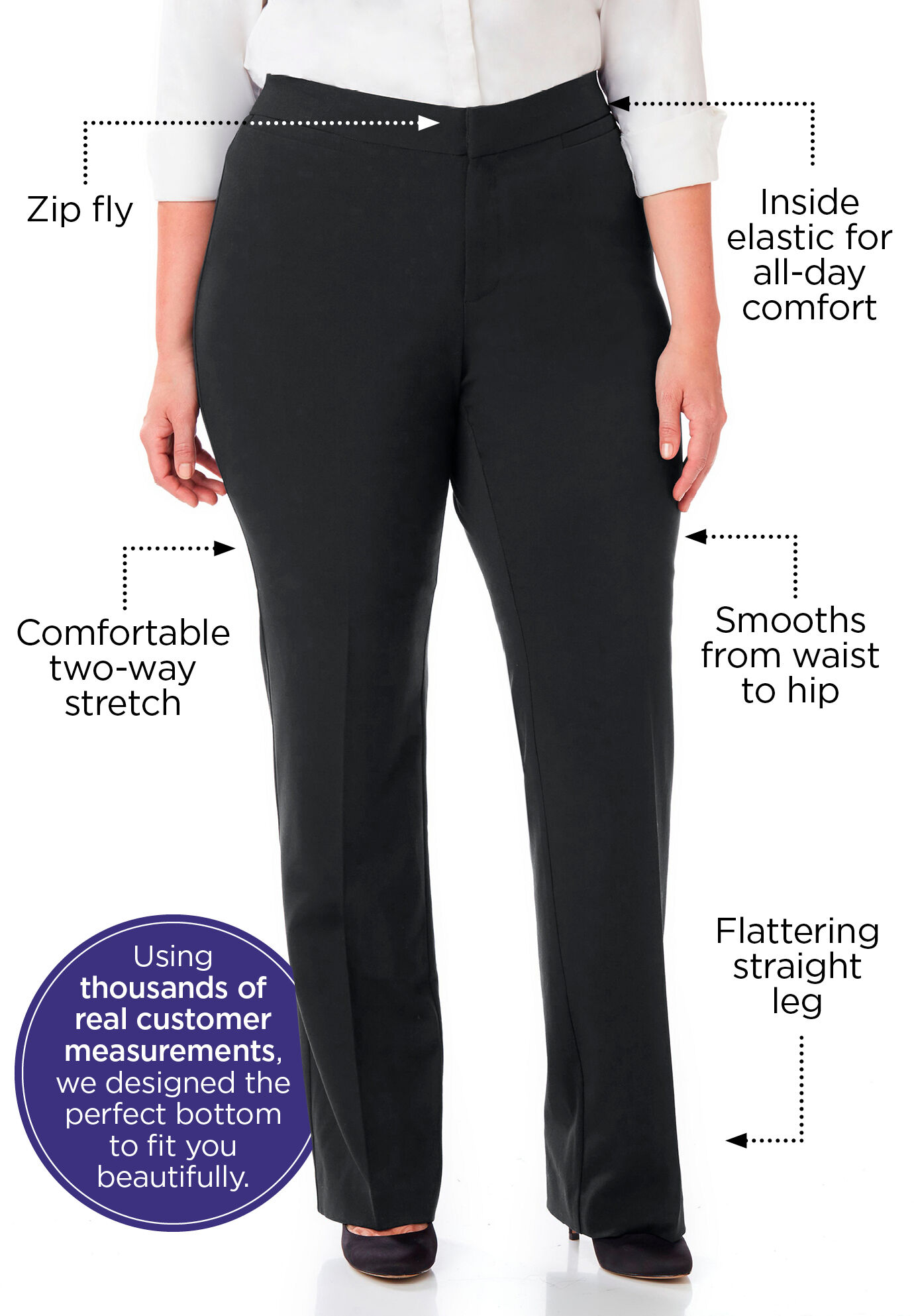 Catherines Women's Plus Size Petite Right Fit Curvy Wide Leg Pant