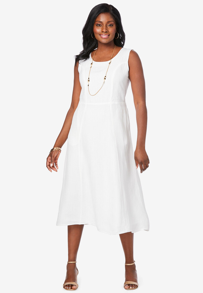 Jessica London Women's Plus Size Hi-Low Linen Tunic - 28 W, White