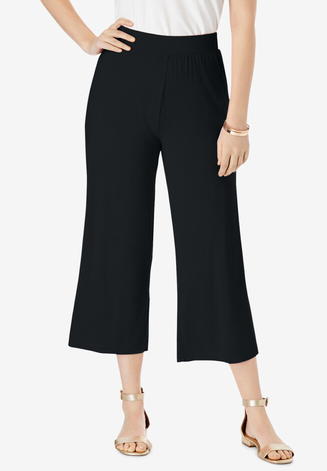 Stretch Twill Cropped Wide Leg Pant, Women's High Waist Casual Wide Leg  Pants Tummy Control, High Waist Casual Pants (Black Regular,M) : :  Clothing, Shoes & Accessories