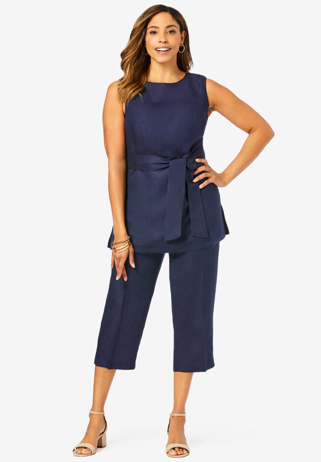 Avenue Plus Size Pant Capri LACE UP, in Navy, Size, 20 at