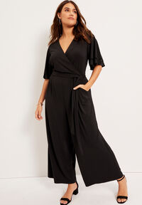 Wide Leg Jumpsuit With Ruched Detailing. Carbon - Catherines of