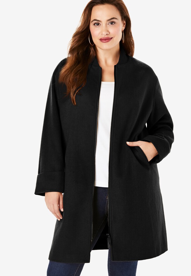 Roaman's Women's Plus Size Petite Plush Fleece Driving Coat - 14