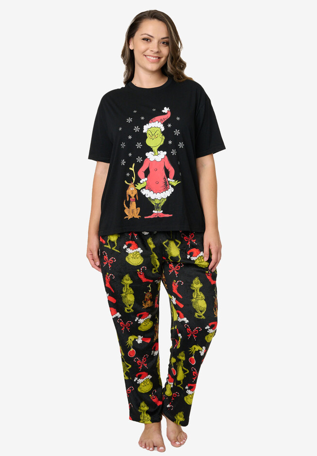 Disney Mickey Mouse & Friends T-Shirt & Plush Pant Pajama Women's Plus Size  Set 