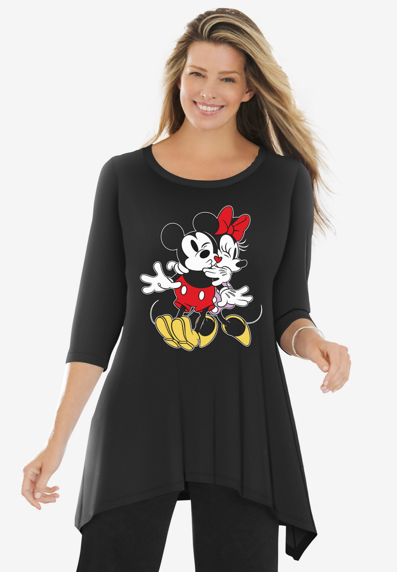 Disney Women's Hanky Hem Black Tunic Mickey Mouse and Minnie Mouse