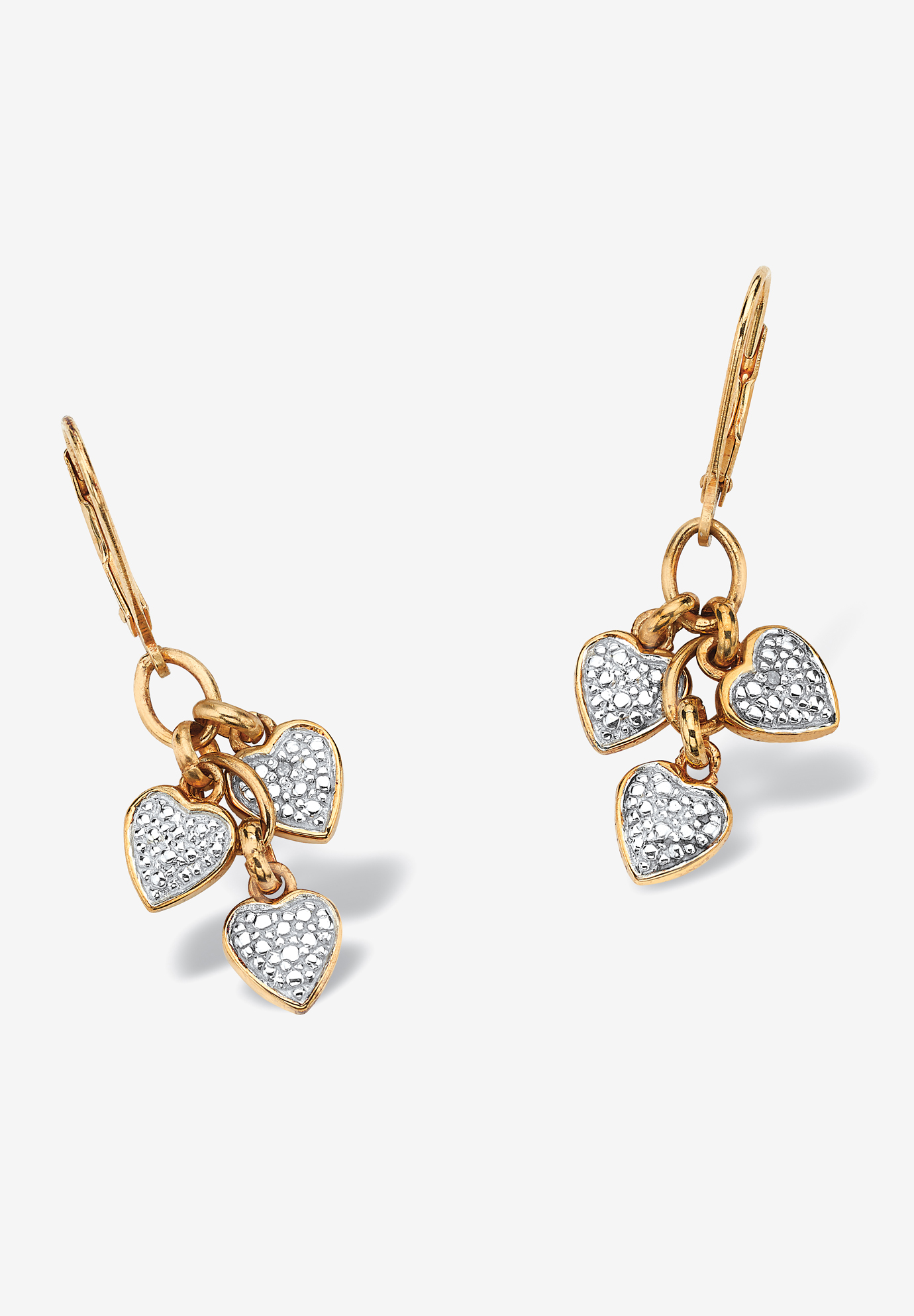 Gold Over Sterling Silver Heart Charm Drop Earrings With Diamond Accents Catherines