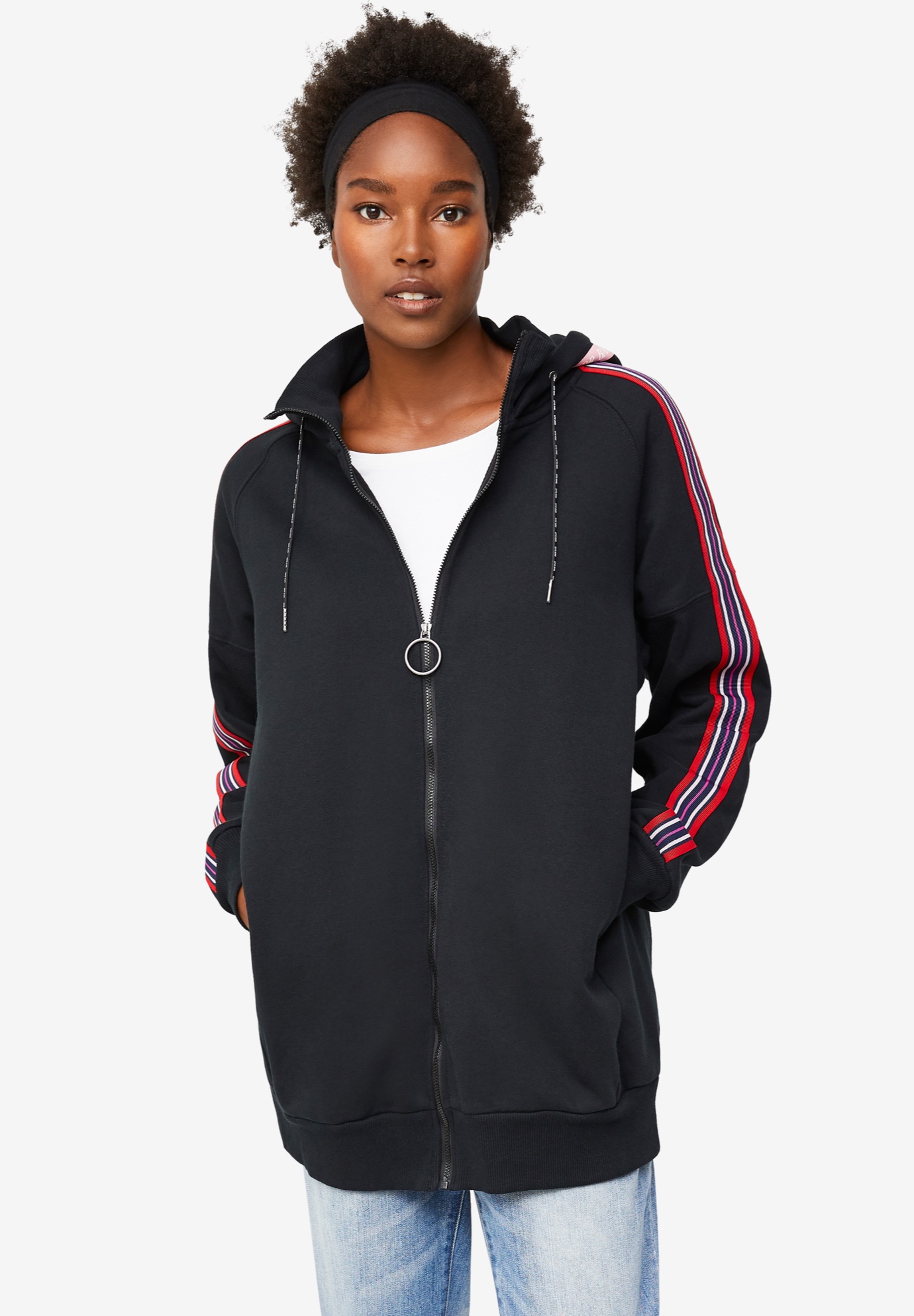 Download Side-Stripe Zip-Front Hoodie | Catherines