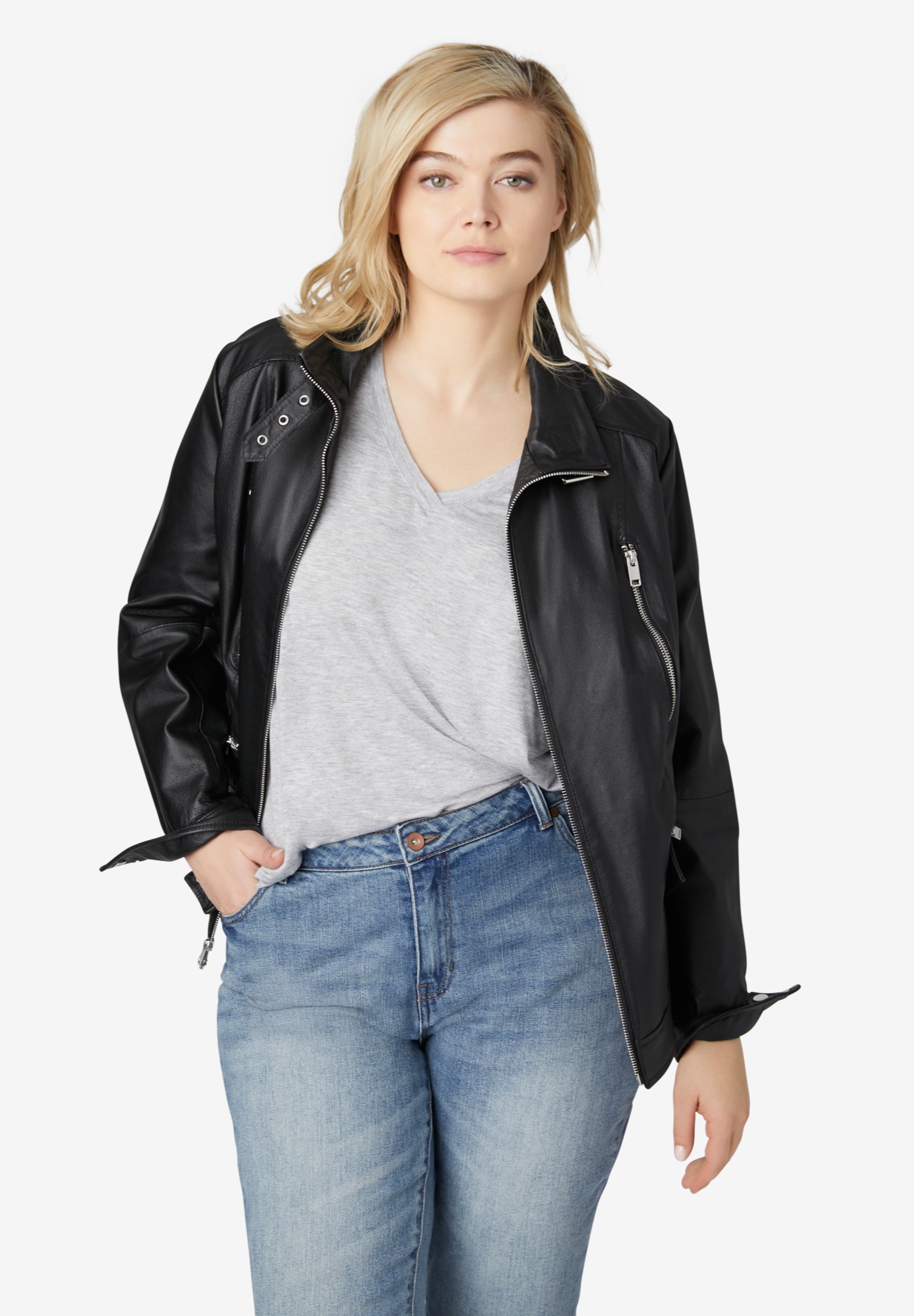 Zip Front Leather Jacket Catherines 5486